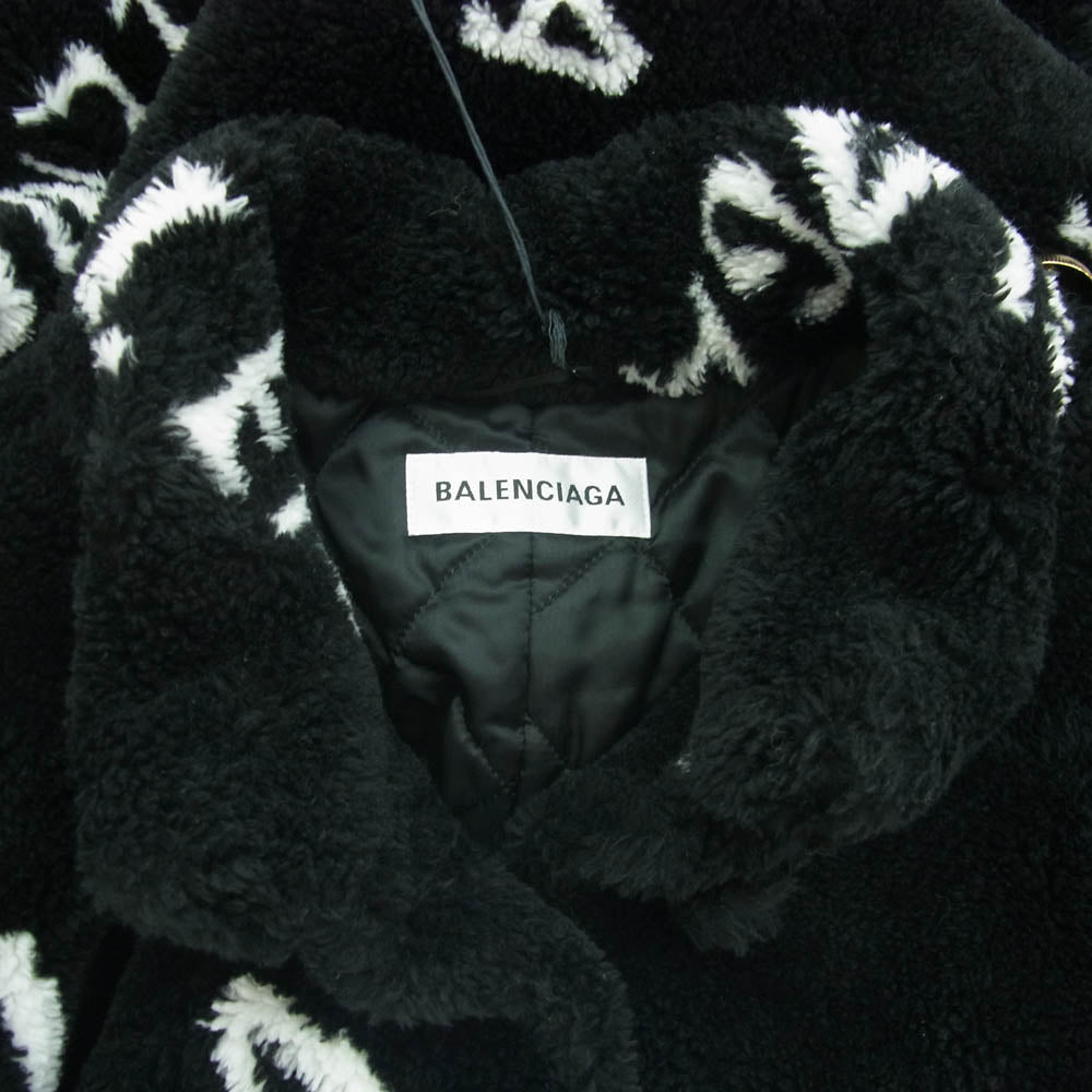 BALENCIAGA バレンシアガ 19AW 583846 TGQ02 ロゴ総柄 ボア 内キルティング 中綿 コート ブラック系 34【美品】【中古】