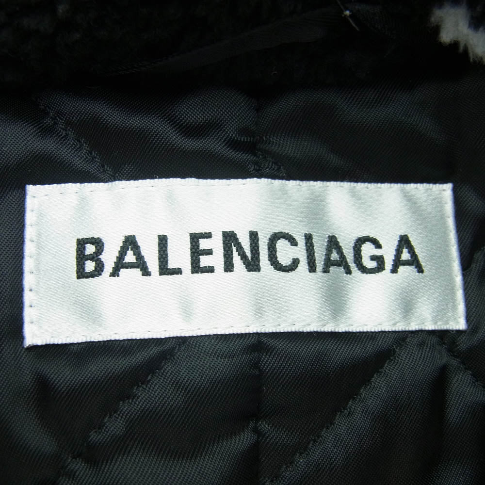 BALENCIAGA バレンシアガ 19AW 583846 TGQ02 ロゴ総柄 ボア 内キルティング 中綿 コート ブラック系 34【美品】【中古】