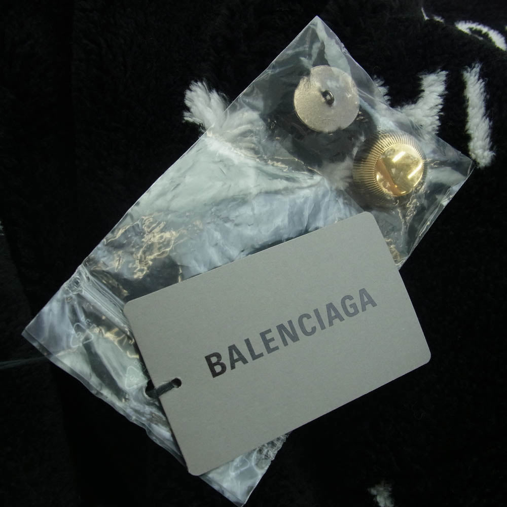 BALENCIAGA バレンシアガ 19AW 583846 TGQ02 ロゴ総柄 ボア 内キルティング 中綿 コート ブラック系 34【美品】【中古】