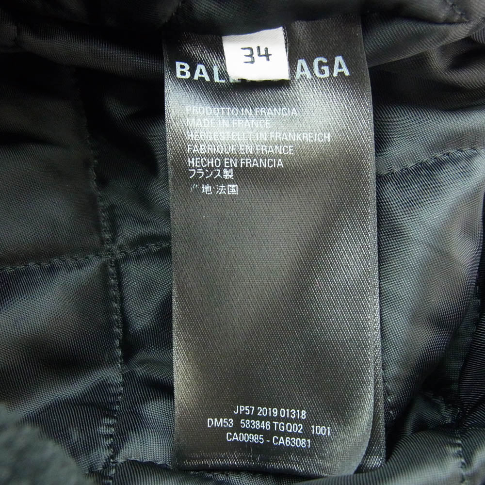 BALENCIAGA バレンシアガ 19AW 583846 TGQ02 ロゴ総柄 ボア 内キルティング 中綿 コート ブラック系 34【美品】【中古】