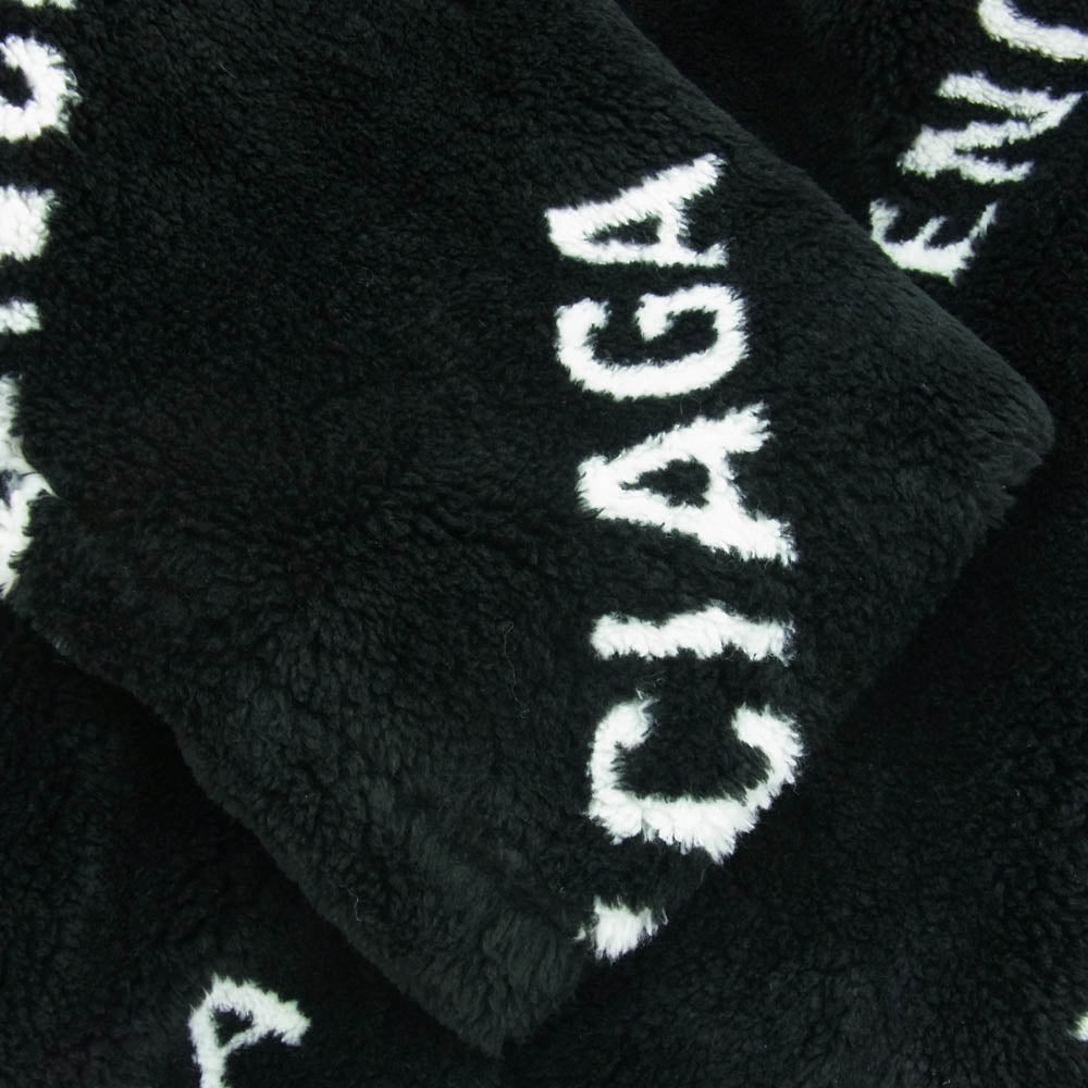 BALENCIAGA バレンシアガ 19AW 583846 TGQ02 ロゴ総柄 ボア 内キルティング 中綿 コート ブラック系 34【美品】【中古】