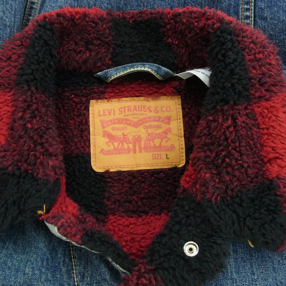 Levi's リーバイス Picnic Sherpa Denim Trucker Jacket シェルパ トラッカージャケット デニムジャケット バッファローチェックボア インディゴブルー系 L【中古】