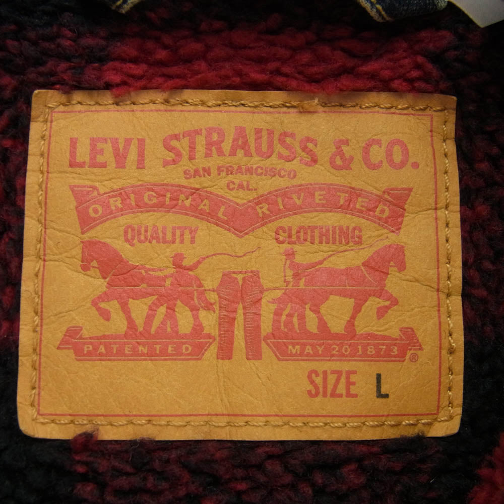 Levi's リーバイス Picnic Sherpa Denim Trucker Jacket シェルパ トラッカージャケット デニムジャケット バッファローチェックボア インディゴブルー系 L【中古】