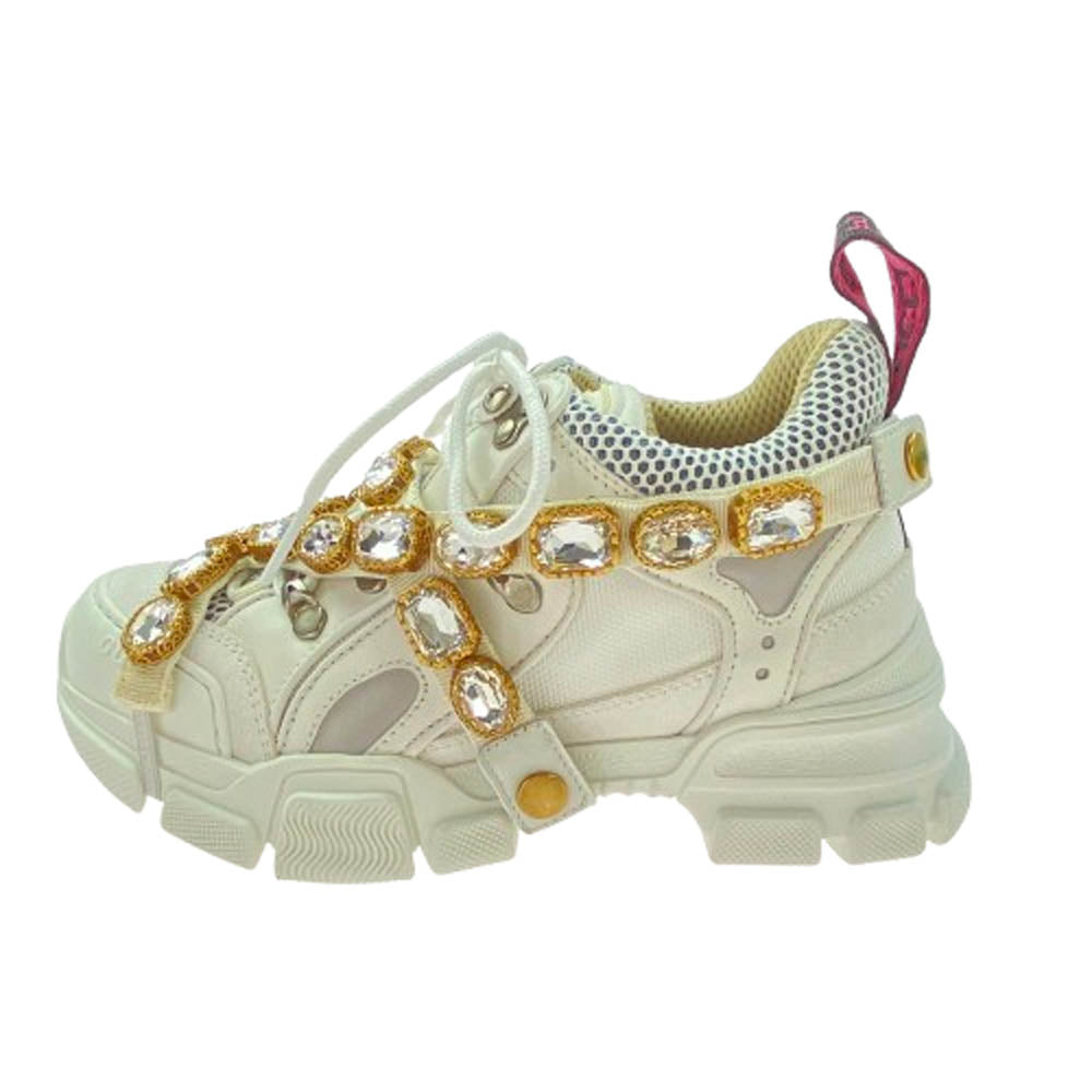 GUCCI グッチ FLASHTREK フラッシュ トレック ビジュ―ベルト付 スニーカー ホワイト系 35【中古】