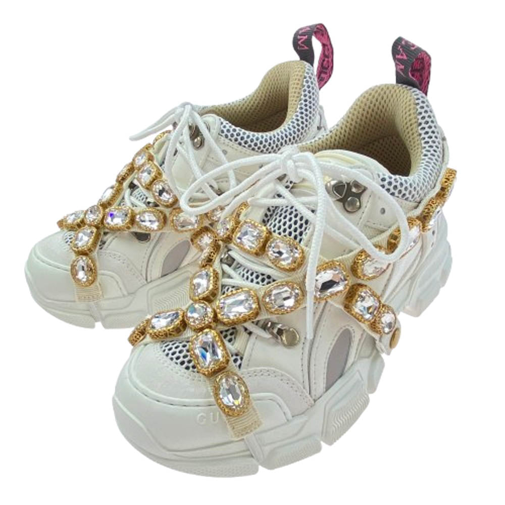 GUCCI グッチ FLASHTREK フラッシュ トレック ビジュ―ベルト付 スニーカー ホワイト系 35【中古】