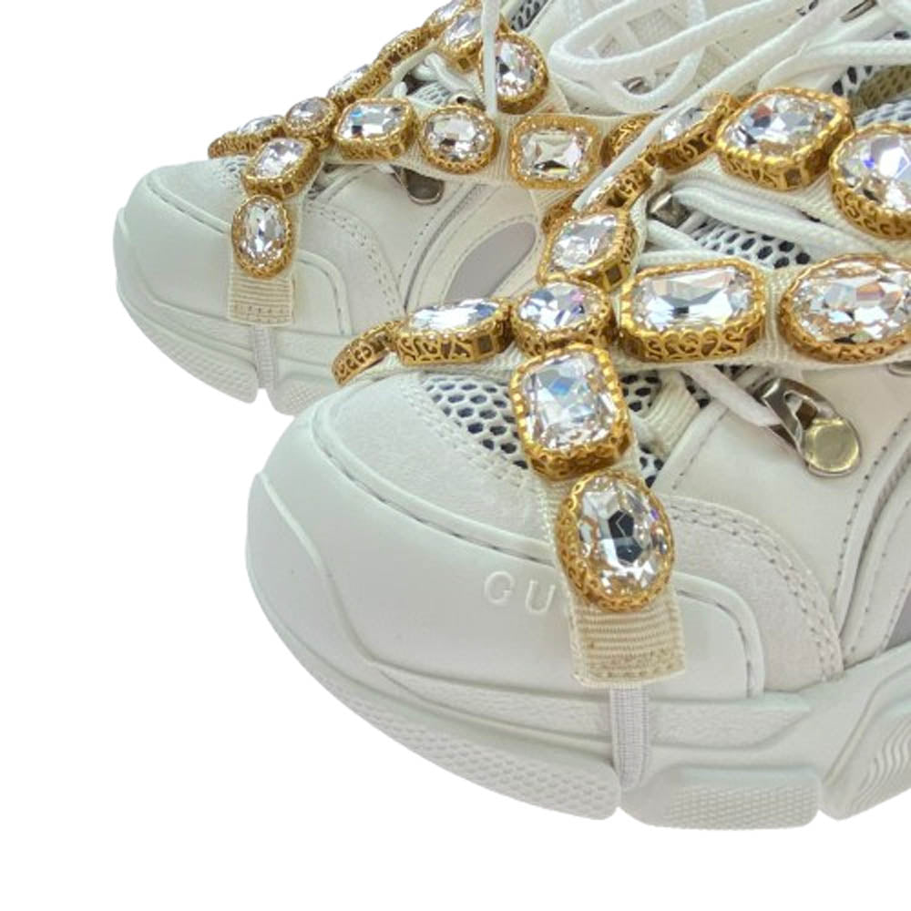 GUCCI グッチ FLASHTREK フラッシュ トレック ビジュ―ベルト付 スニーカー ホワイト系 35【中古】