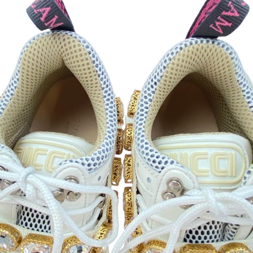 GUCCI グッチ FLASHTREK フラッシュ トレック ビジュ―ベルト付 スニーカー ホワイト系 35【中古】