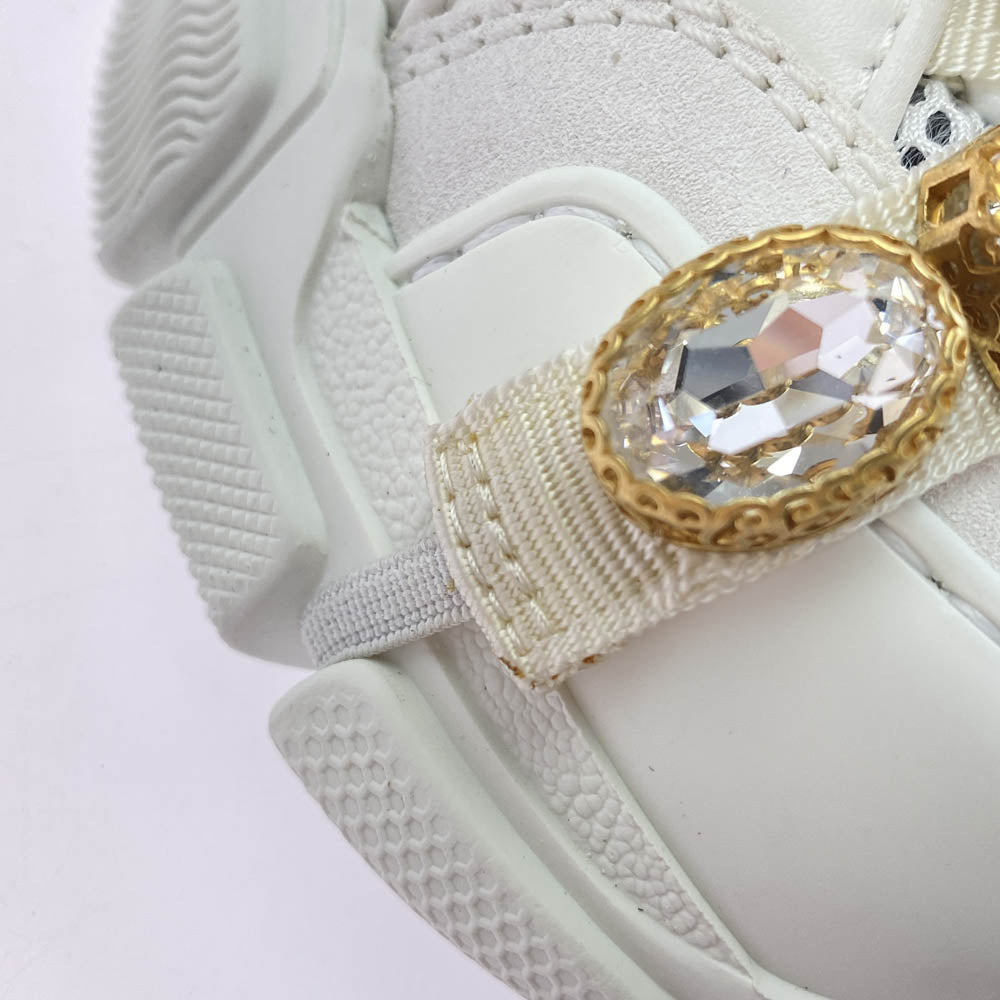 GUCCI グッチ FLASHTREK フラッシュ トレック ビジュ―ベルト付 スニーカー ホワイト系 35【中古】