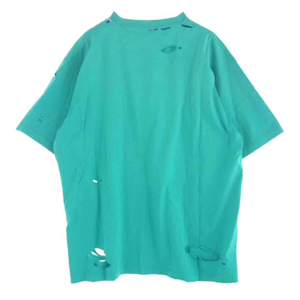 BALENCIAGA バレンシアガ 21SS 651795 TKVB8 Caps Destroyed Flatground Tee デストロイ加工 ロゴ クルーネック Tシャツ ライトグリーン系 M【新古品】【未使用】【中古】