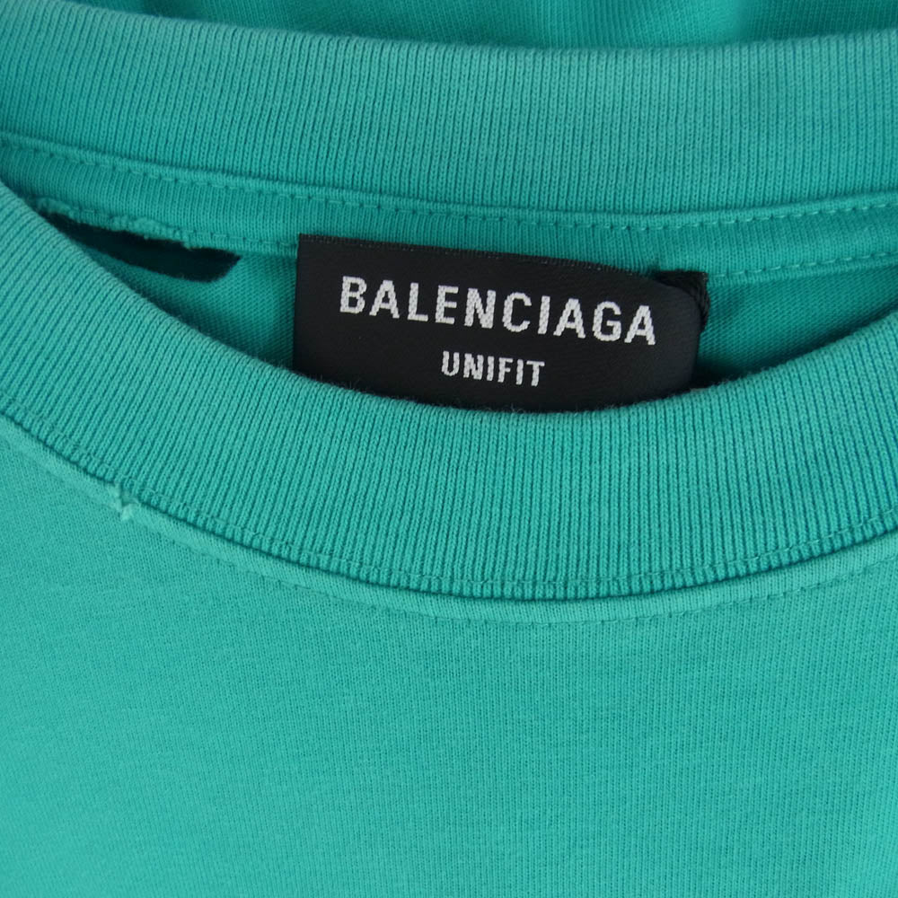 BALENCIAGA バレンシアガ 21SS 651795 TKVB8 Caps Destroyed Flatground Tee デストロイ加工 ロゴ クルーネック Tシャツ ライトグリーン系 M【新古品】【未使用】【中古】