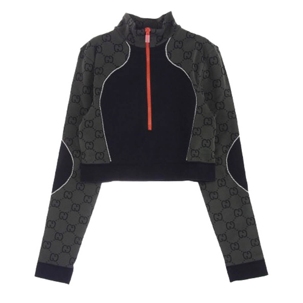 GUCCI グッチ 726373 XJETW GGジャカード ハーフジップ クロップド ジャージー トップス グレー系 M【新古品】【未使用】【中古】