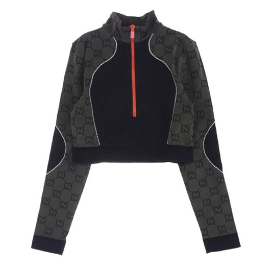 GUCCI グッチ 726373 XJETW GGジャカード ハーフジップ クロップド ジャージー トップス グレー系 M【新古品】【未使用】【中古】