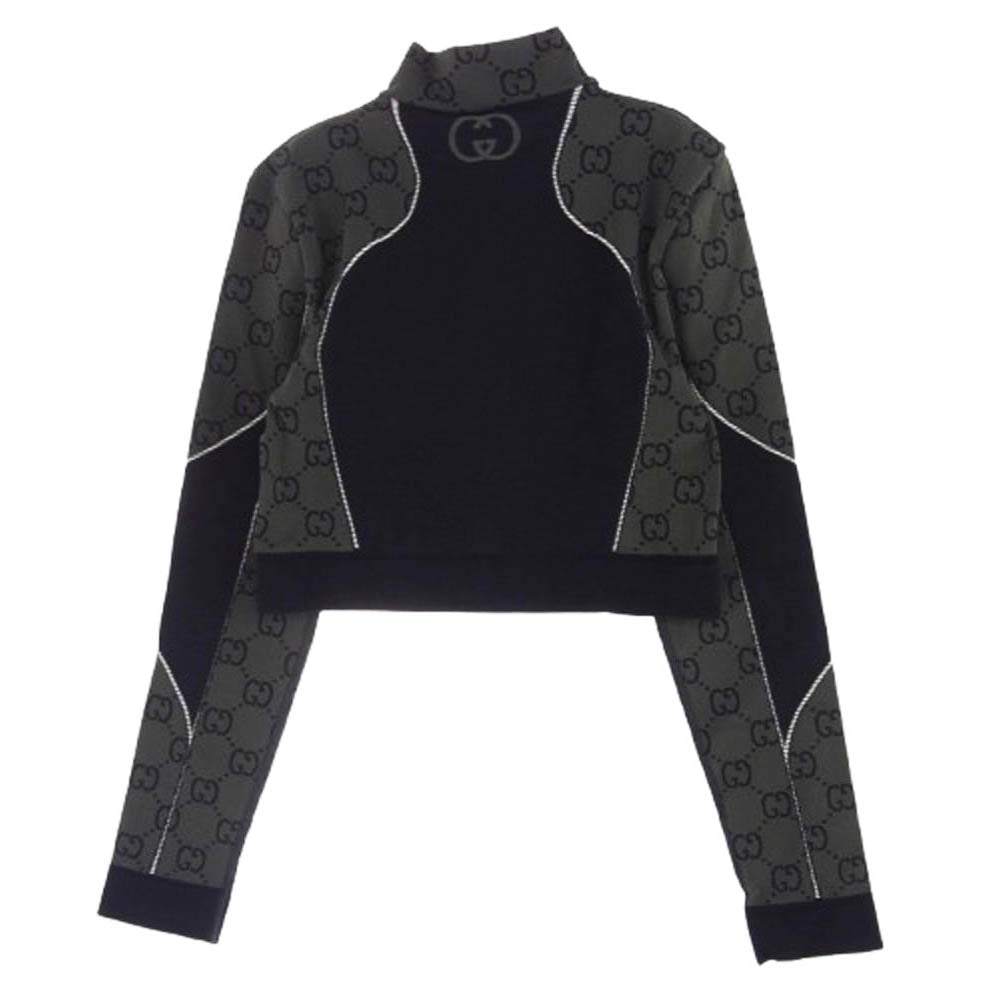 GUCCI グッチ 726373 XJETW GGジャカード ハーフジップ クロップド ジャージー トップス グレー系 M【新古品】【未使用】【中古】