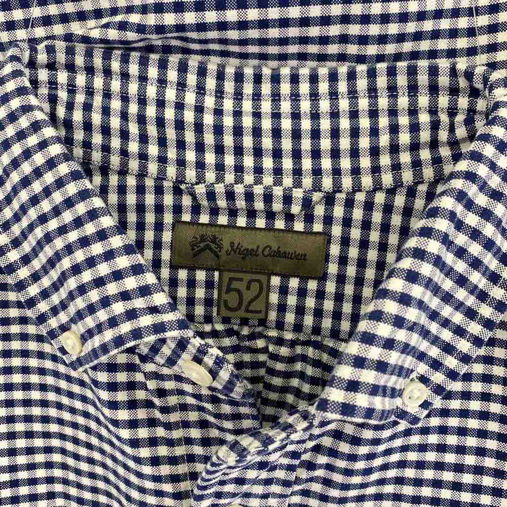 Nigel Cabourn ナイジェルケーボン 8048-00-11201 ボタンダウン ギンガムチェック 半袖 シャツ ネイビー系 52【中古】