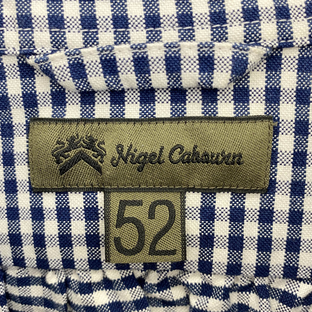 Nigel Cabourn ナイジェルケーボン 8048-00-11201 ボタンダウン ギンガムチェック 半袖 シャツ ネイビー系 52【中古】