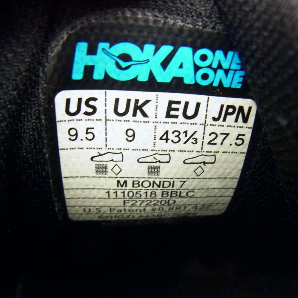 HOKA ONE ONE ホカ オネオネ 1110518 BBLC BONDI 7 ボンダイ スニーカー ランニング シューズ ブラック系 27.5cm【中古】
