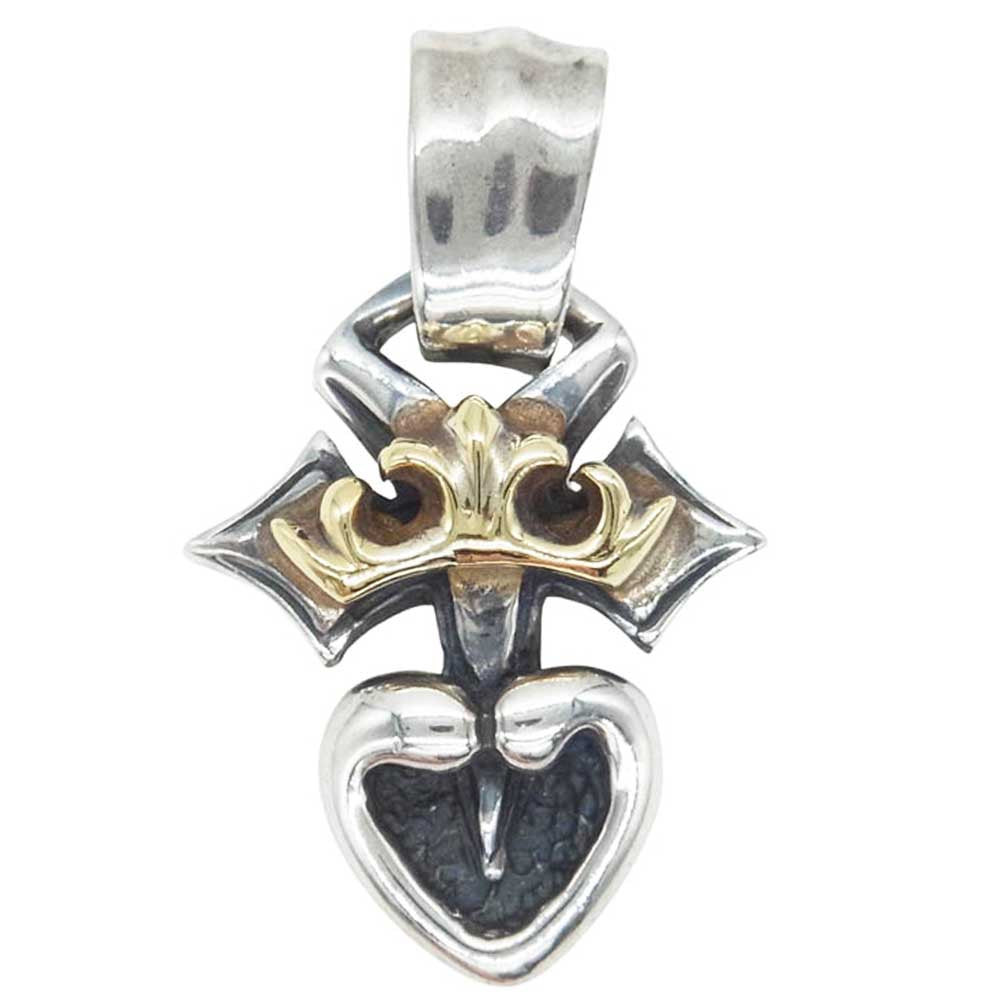 BILL WALL LEATHER ビルウォールレザー ピアストハート with ゴールドクラウン チャーム ペンダントトップ シルバー系 ゴールド系【中古】