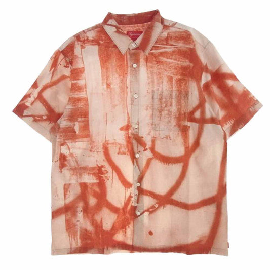 Supreme シュプリーム 21AW Christopher Wool S/S Shirt 総柄 半袖 シャツ 赤系 レッド系 L【極上美品】【中古】