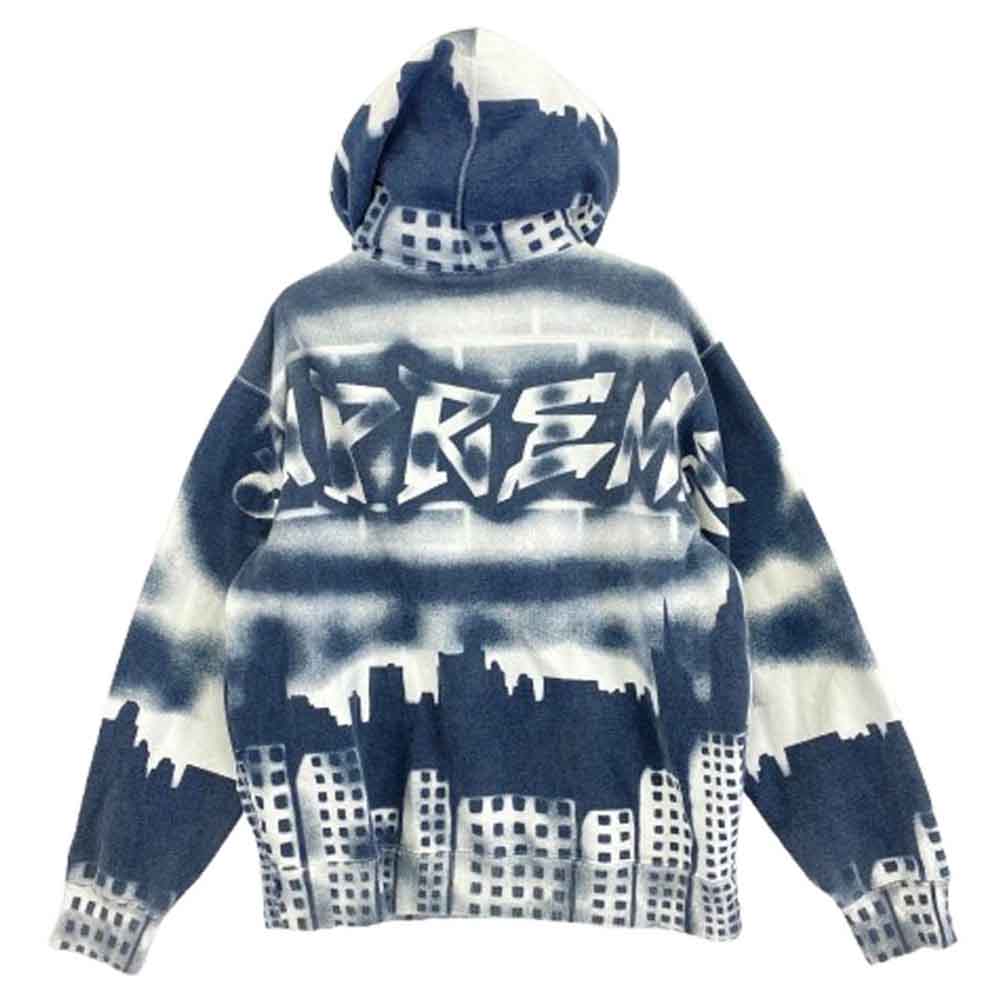 Supreme シュプリーム 21AW New York Yankees Airbrush Hooded Sweatshirt ニューヨーク ヤンキース プルオーバー パーカー ネイビー ホワイト L【中古】