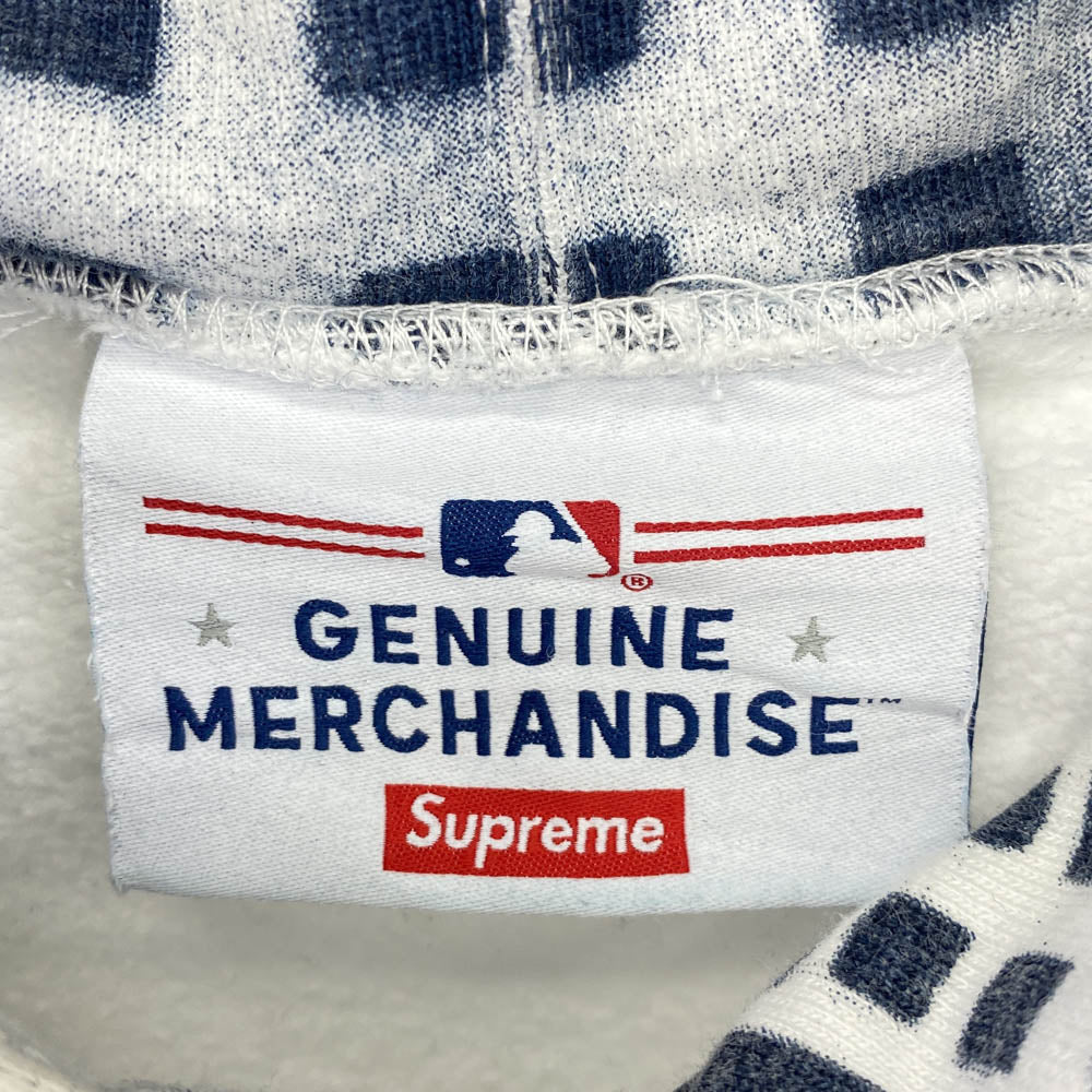 Supreme シュプリーム 21AW New York Yankees Airbrush Hooded Sweatshirt ニューヨーク ヤンキース プルオーバー パーカー ネイビー ホワイト L【中古】