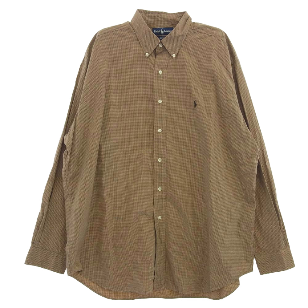 POLO RALPH LAUREN ポロ・ラルフローレン 90’s ボタンダウン チェック 長袖シャツ ブラウン系 XL【中古】