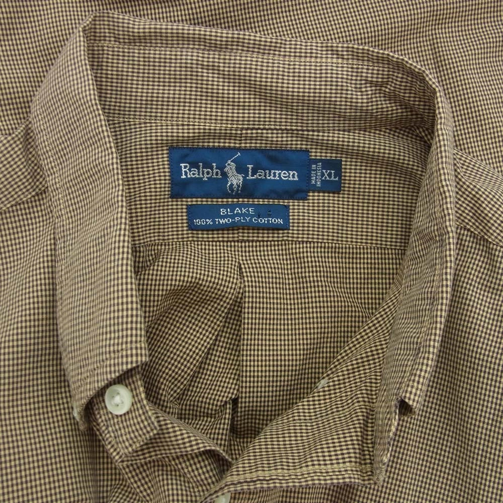 POLO RALPH LAUREN ポロ・ラルフローレン 90’s ボタンダウン チェック 長袖シャツ ブラウン系 XL【中古】