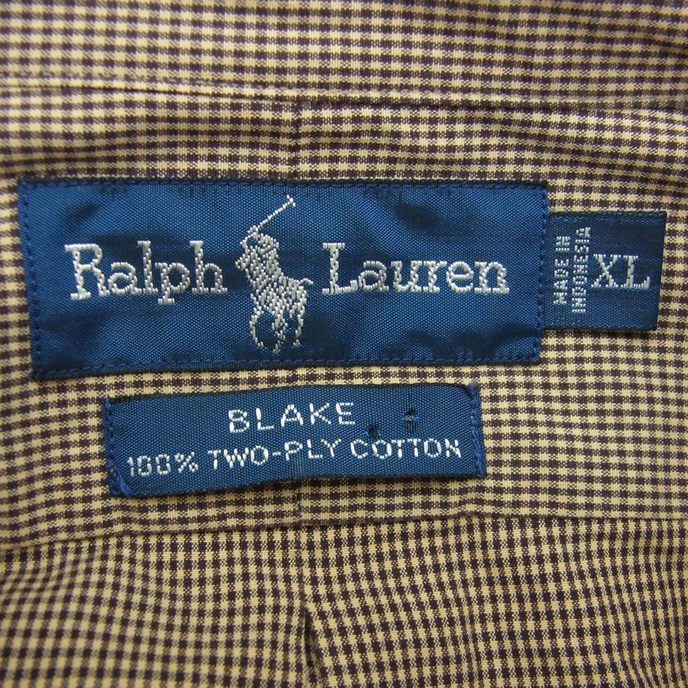 POLO RALPH LAUREN ポロ・ラルフローレン 90’s ボタンダウン チェック 長袖シャツ ブラウン系 XL【中古】