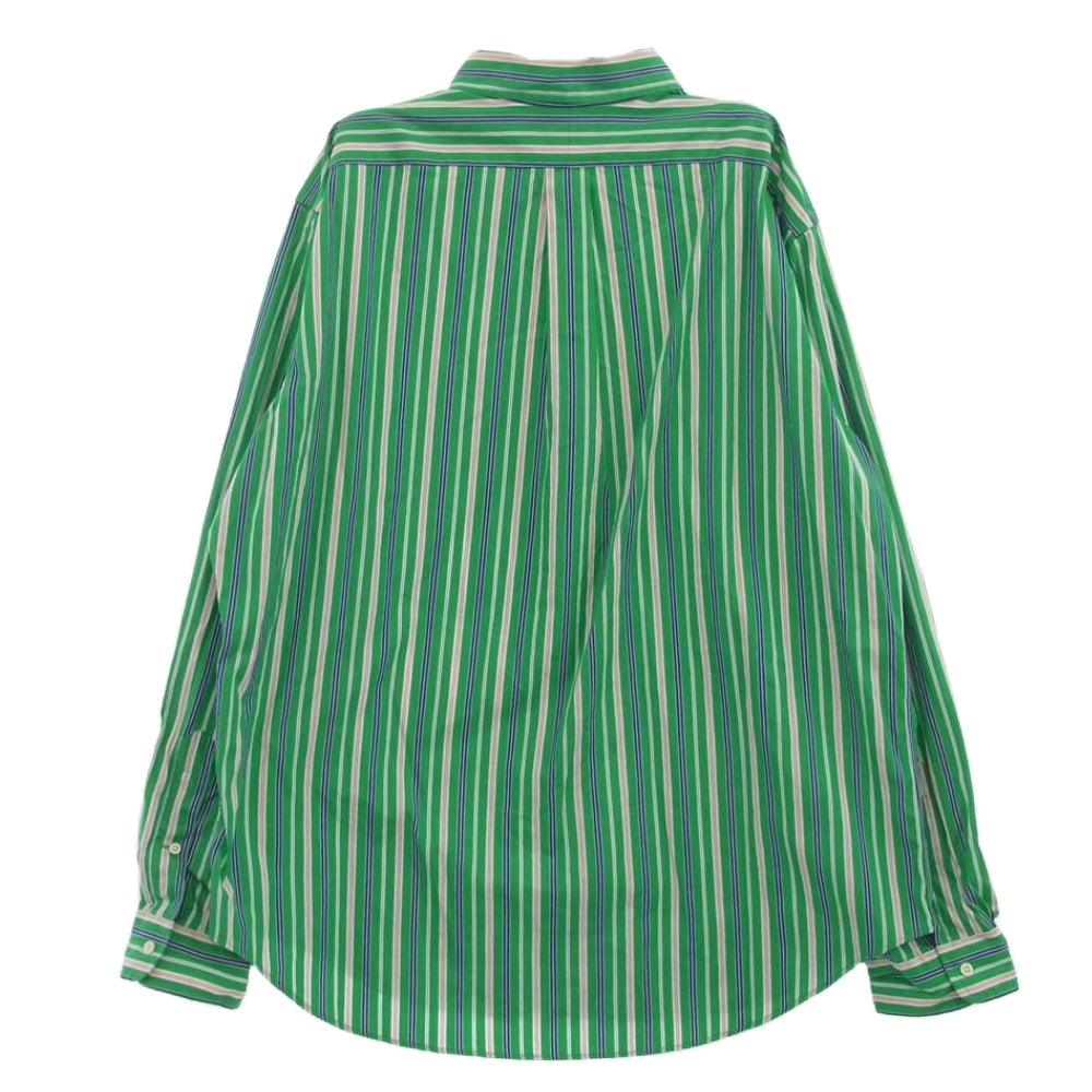 POLO RALPH LAUREN ポロ・ラルフローレン 90’s ボタンダウン ストライプ 長袖シャツ グリーン系 XL【中古】