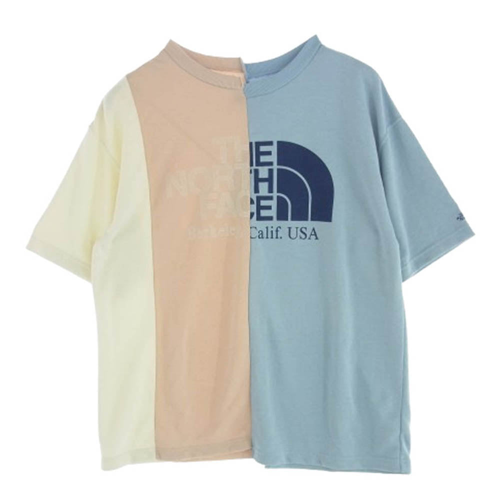 THE NORTH FACE ノースフェイス NT3916N PURPLE LABEL パープルレーベル Asymmetry Logo Tee アシンメトリーロゴ ドッキング Tシャツ 半袖カットソー ピンク系 ライトブルー系 S【新古品】【未使用】【中古】