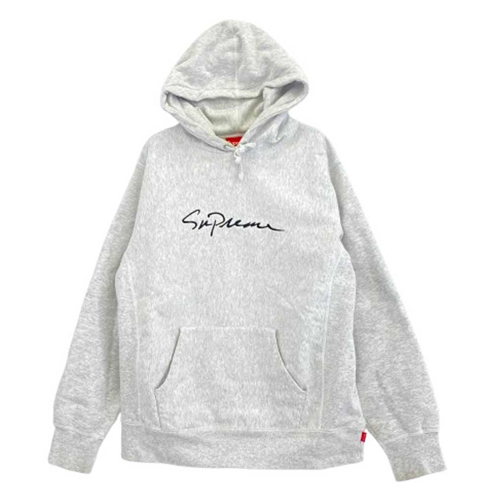 Supreme シュプリーム 18AW Classic Script Hooded Sweatshirt クラシック スプリクトロゴ刺繍 プルオーバースウェットパーカー フーディー グレー系 M【中古】