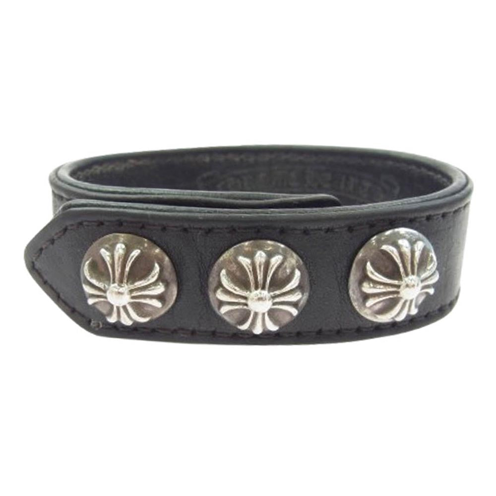 CHROME HEARTS クロムハーツ（原本無） 3BTN 2SNP クロスボール 3ボタン2スナップ レザー ブレスレット ブラック系 シルバー系【中古】