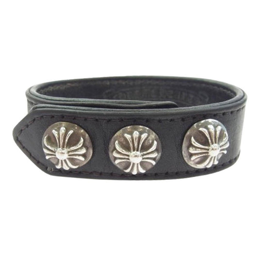 CHROME HEARTS クロムハーツ（原本無） 3BTN 2SNP クロスボール 3ボタン2スナップ レザー ブレスレット ブラック系 シルバー系【中古】