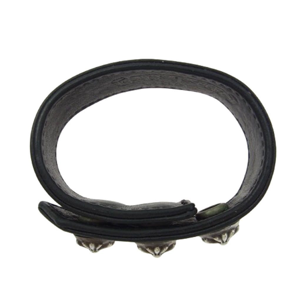 CHROME HEARTS クロムハーツ（原本無） 3BTN 2SNP クロスボール 3ボタン2スナップ レザー ブレスレット ブラック系 シルバー系【中古】
