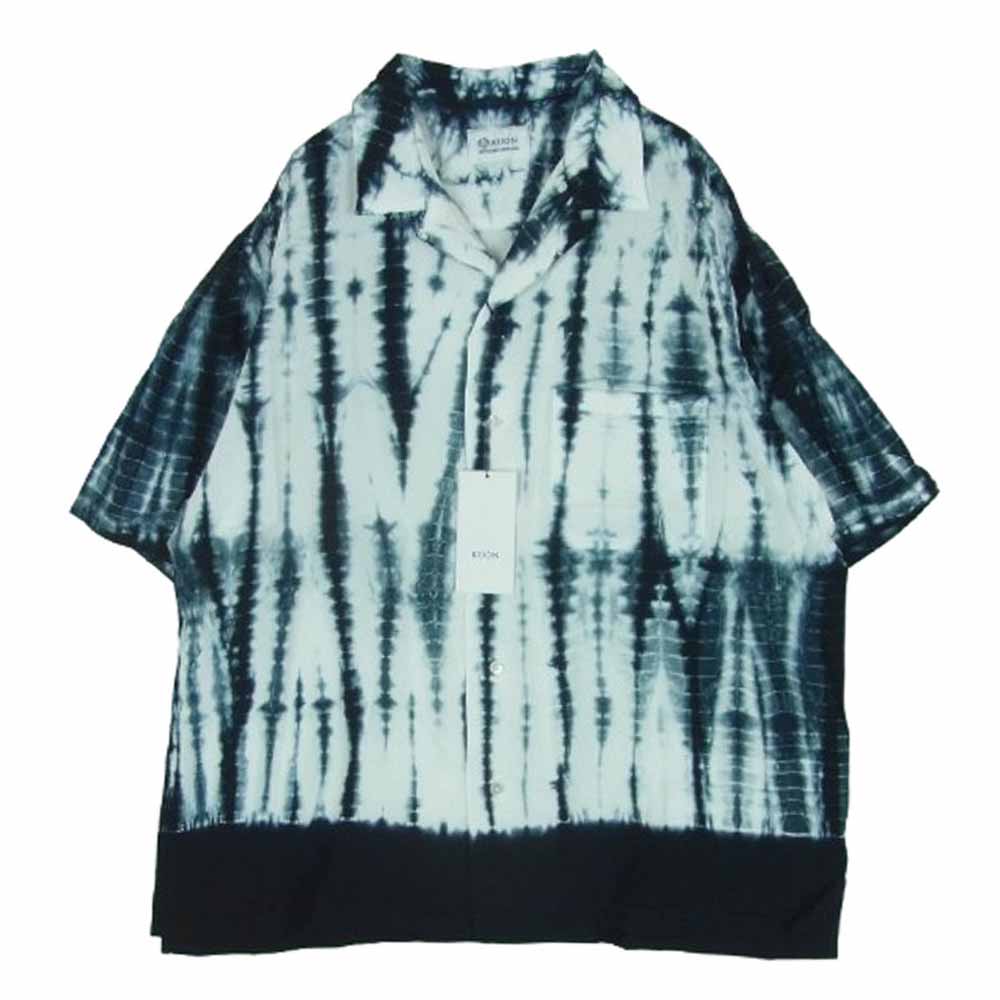 KUON クオン 115SH061400 Arimatsu Shibori Camp Collar Shirt 有松絞り オープンカラー 半袖 シャツ ブラック系 ホワイト系 09 L【極上美品】【中古】