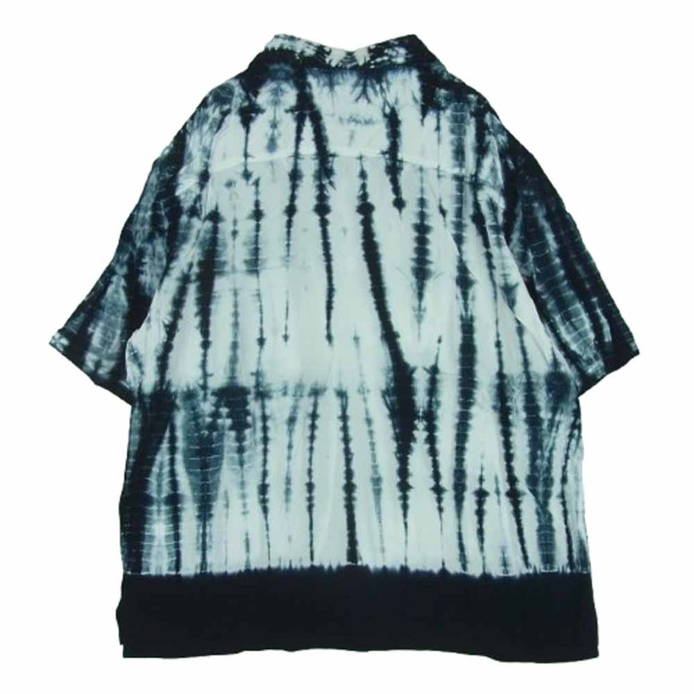 KUON クオン 115SH061400 Arimatsu Shibori Camp Collar Shirt 有松絞り オープンカラー 半袖 シャツ ブラック系 ホワイト系 09 L【極上美品】【中古】