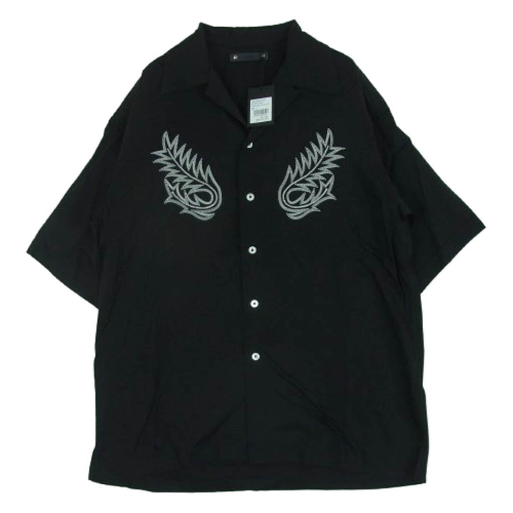 MINEDENIM マインデニム 2504-5002 Cu.Denim Boot Crest Open Collar SH 4ozライトオンス デニム キュプラ糸 ウエスタンブーツ柄 刺繍 オープンカラー 半袖 シャツ ブラック系 1【極上美品】【中古】