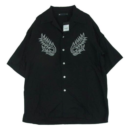 MINEDENIM マインデニム 2504-5002 Cu.Denim Boot Crest Open Collar SH 4ozライトオンス デニム キュプラ糸 ウエスタンブーツ柄 刺繍 オープンカラー 半袖 シャツ ブラック系 1【極上美品】【中古】