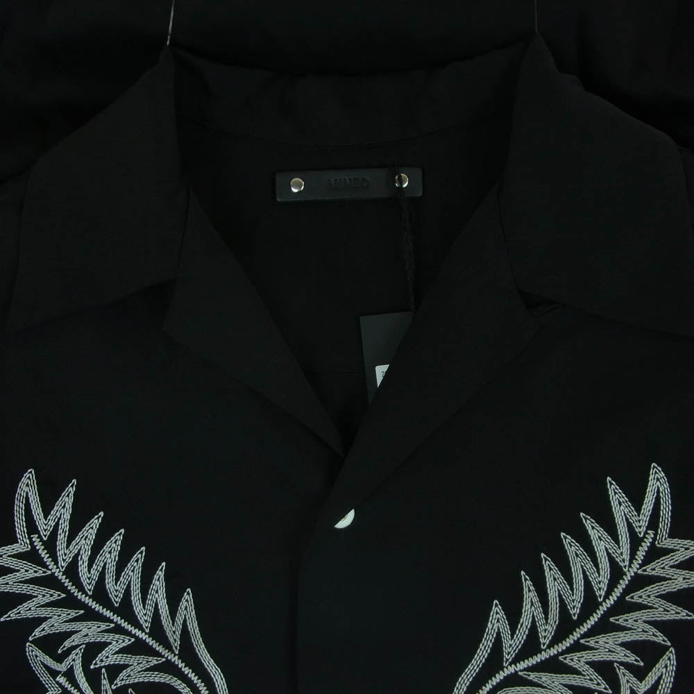 MINEDENIM マインデニム 2504-5002 Cu.Denim Boot Crest Open Collar SH 4ozライトオンス デニム キュプラ糸 ウエスタンブーツ柄 刺繍 オープンカラー 半袖 シャツ ブラック系 1【極上美品】【中古】