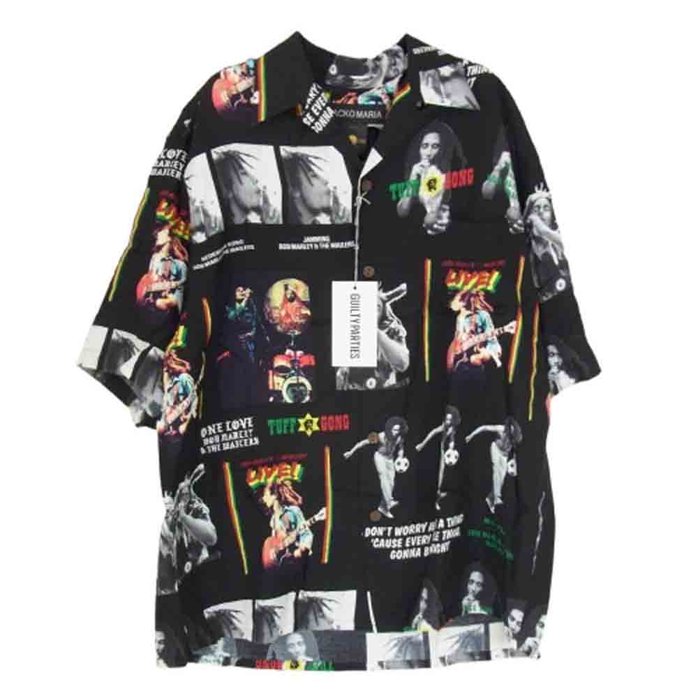 WACKO MARIA ワコマリア 24AW BOBMARLEY-WM-HI09 BOB MARLEY / HAWAIIAN S/S SHIRT ボブマーリー オープンカラー レーヨン ハワイアン 半袖 シャツ ブラック系 M【極上美品】【中古】