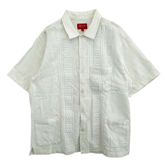 Supreme シュプリーム 20SS Embroidered S/S Shirt エンブロイダリー 刺繍 半袖 シャツ ホワイト系 M【中古】