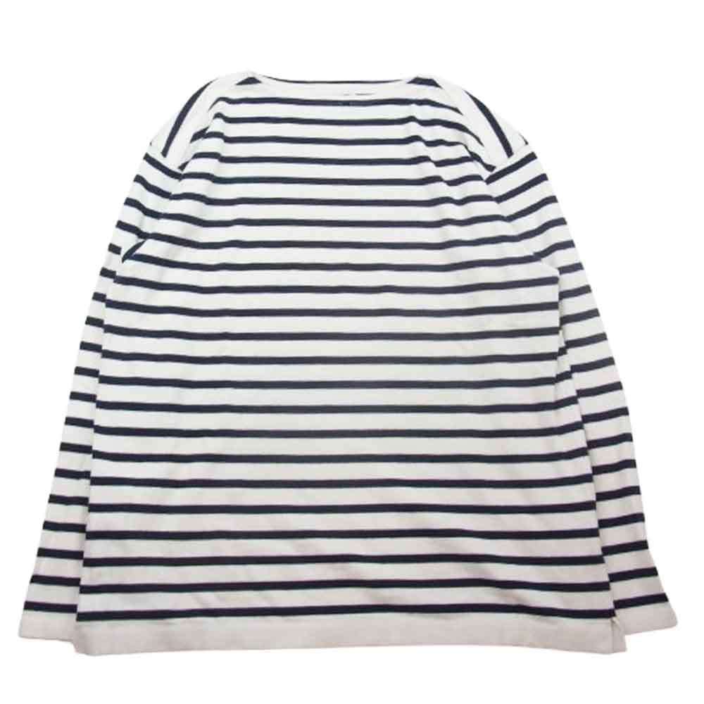 Yonetomi ヨネトミ 95-212-001 NEW BASIC ニューベーシック ウェーブ コットン ボーダー バスクニット 長袖 Tシャツ ホワイト系 4【中古】