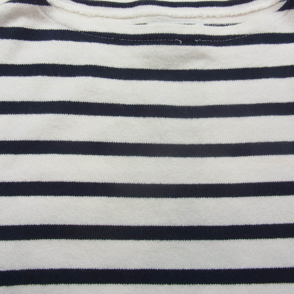 Yonetomi ヨネトミ 95-212-001 NEW BASIC ニューベーシック ウェーブ コットン ボーダー バスクニット 長袖 Tシャツ ホワイト系 4【中古】