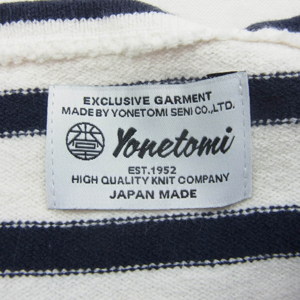 Yonetomi ヨネトミ 95-212-001 NEW BASIC ニューベーシック ウェーブ コットン ボーダー バスクニット 長袖 Tシャツ ホワイト系 4【中古】