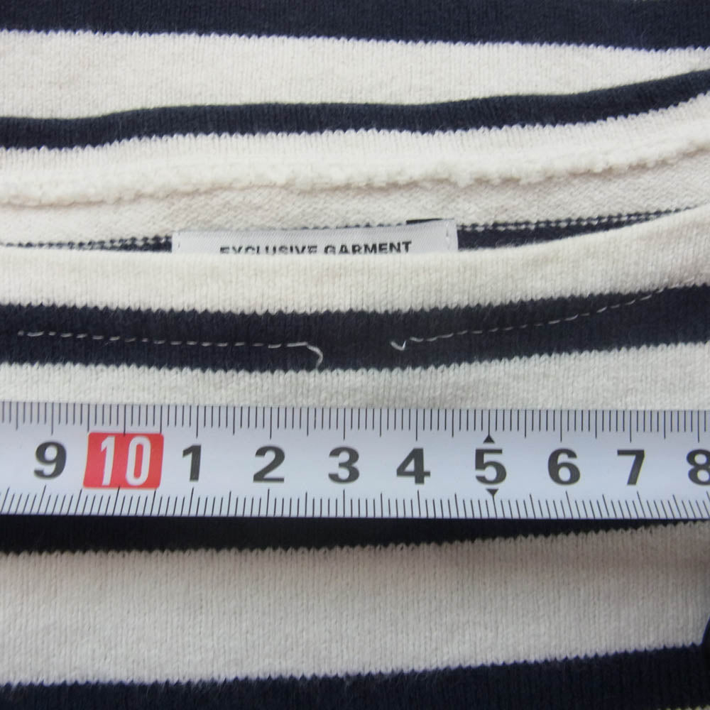 Yonetomi ヨネトミ 95-212-001 NEW BASIC ニューベーシック ウェーブ コットン ボーダー バスクニット 長袖 Tシャツ ホワイト系 4【中古】