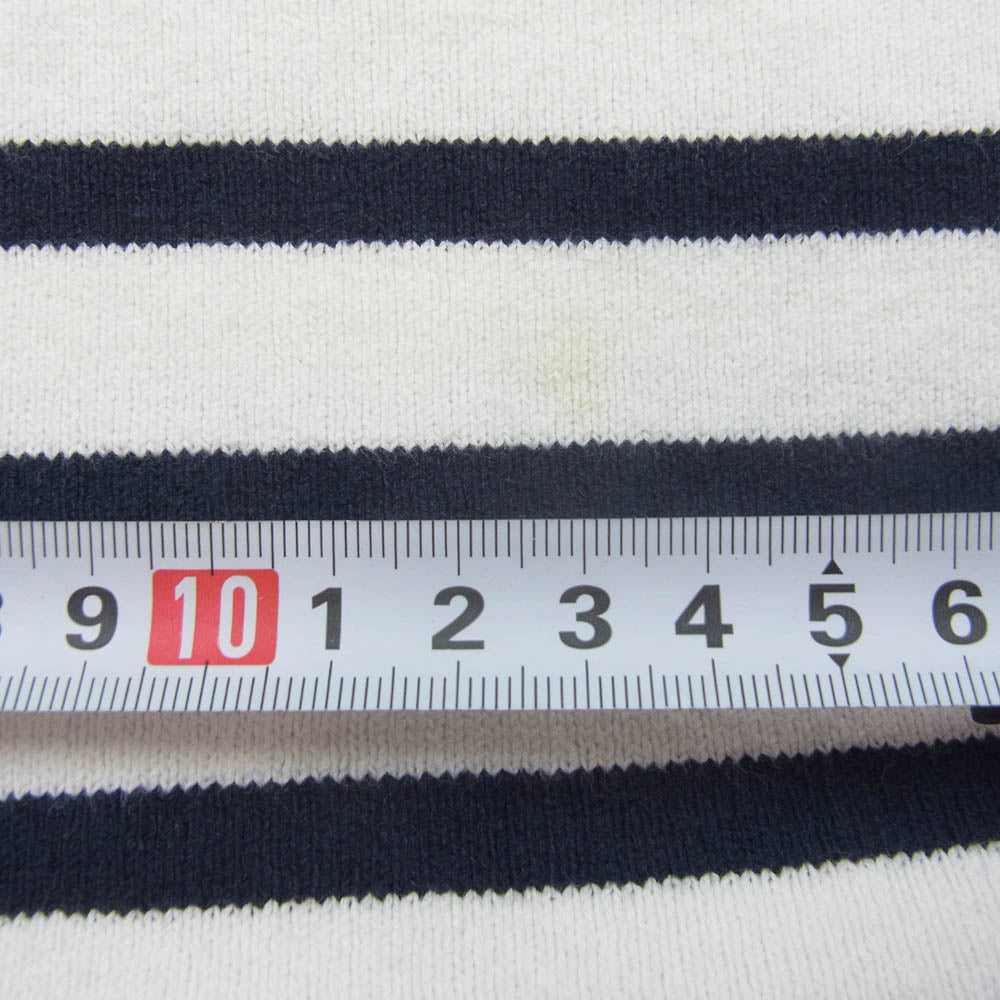 Yonetomi ヨネトミ 95-212-001 NEW BASIC ニューベーシック ウェーブ コットン ボーダー バスクニット 長袖 Tシャツ ホワイト系 4【中古】