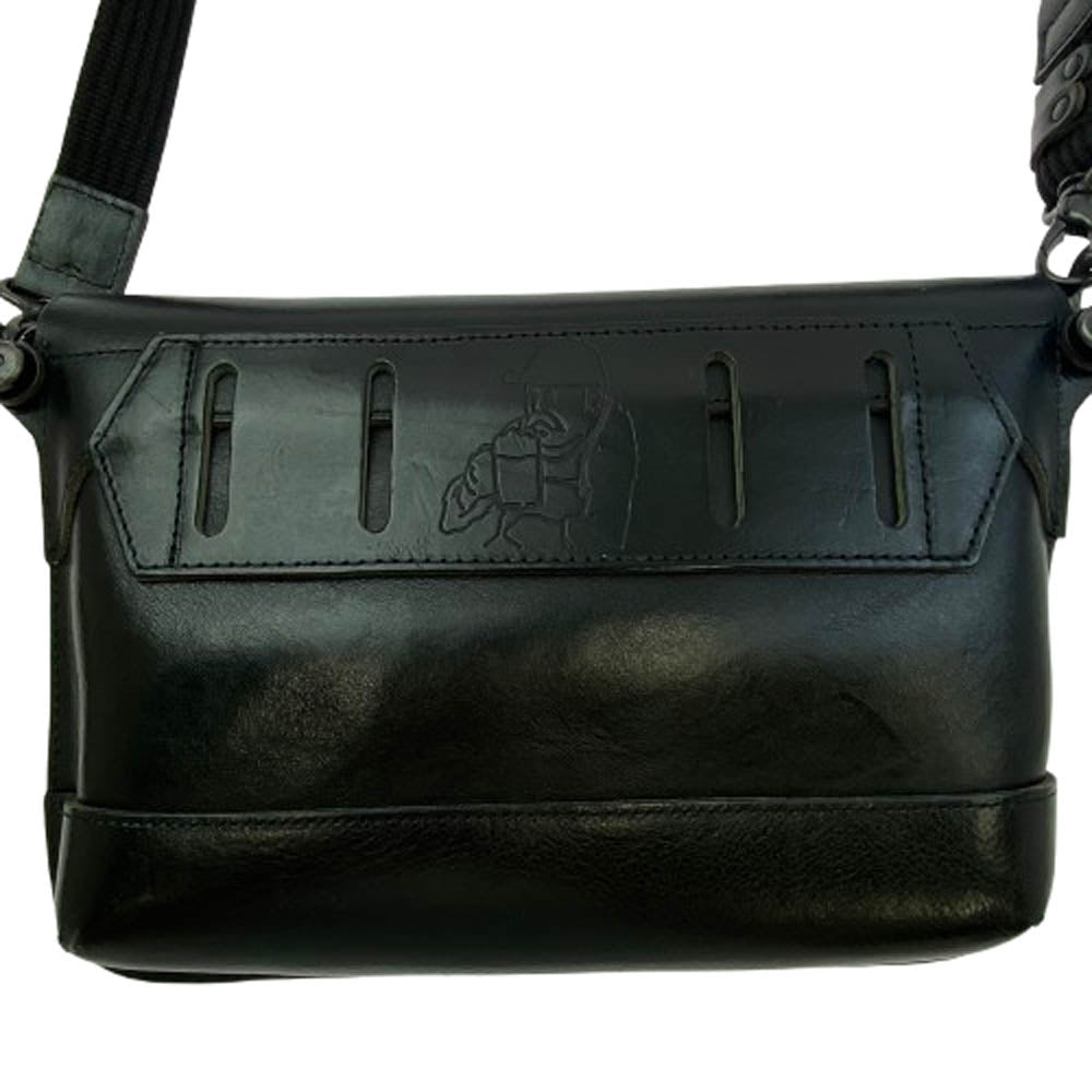 BEERBELLY ダブルフラップ レザー ショルダーバッグ Mサイズ ミディアム ブラック系【中古】