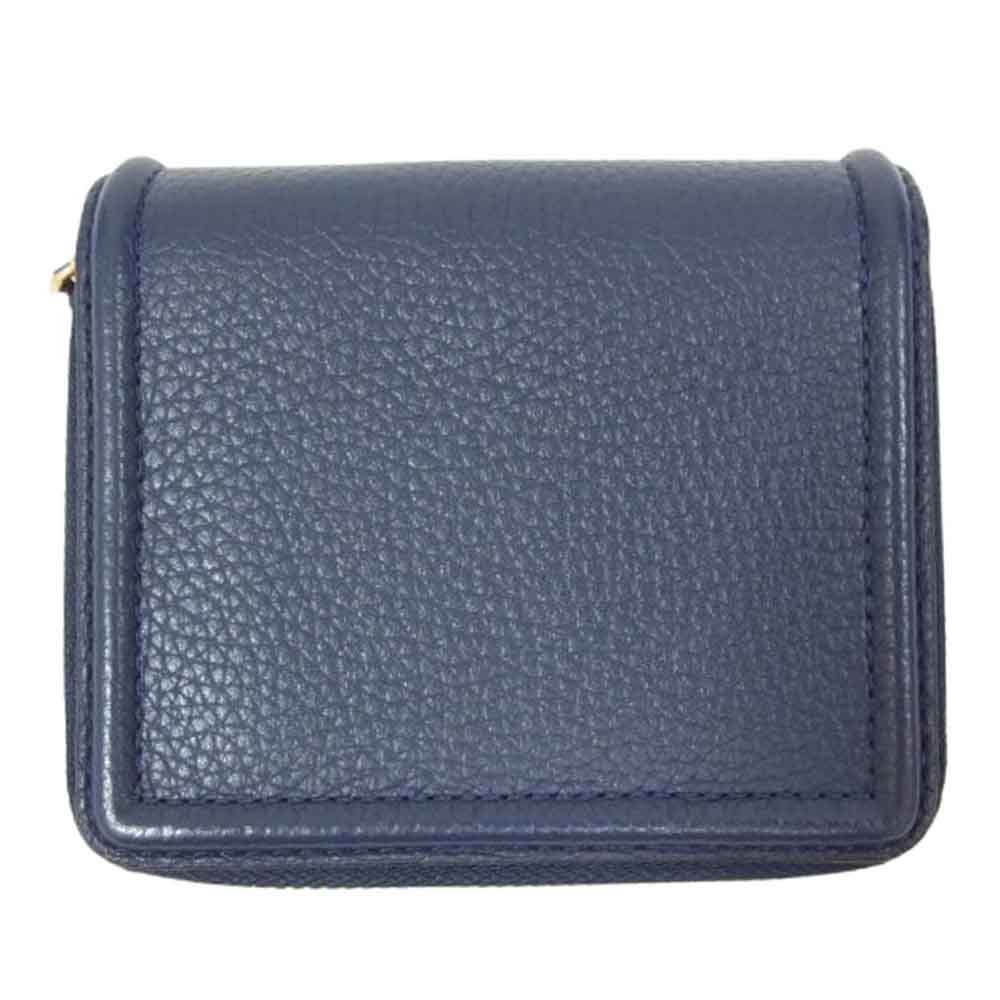 Tory Burch トリーバーチ 2つ折り レザー ジップ ウォレット ネイビー系【中古】
