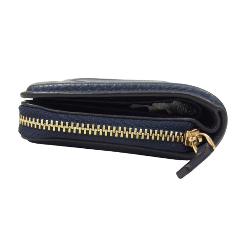 Tory Burch トリーバーチ 2つ折り レザー ジップ ウォレット ネイビー系【中古】