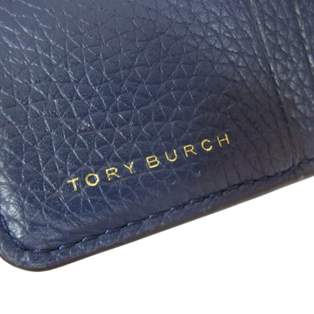 Tory Burch トリーバーチ 2つ折り レザー ジップ ウォレット ネイビー系【中古】