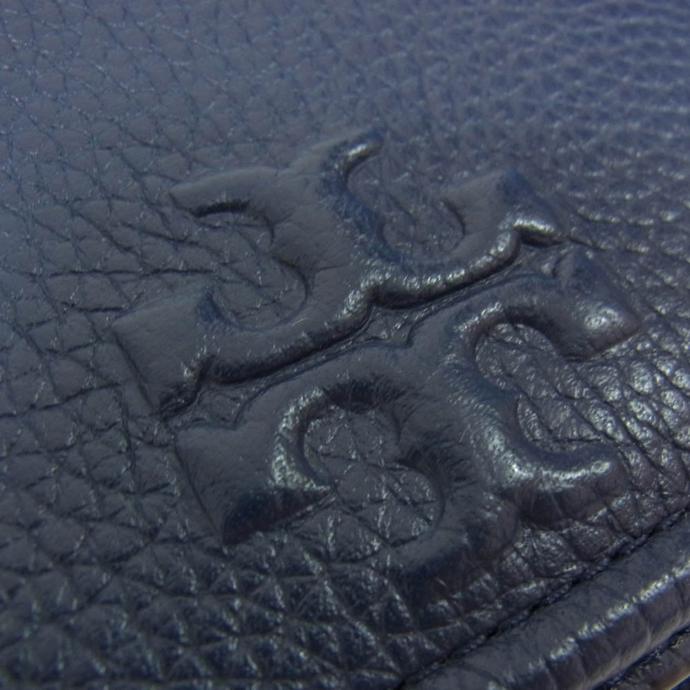 Tory Burch トリーバーチ 2つ折り レザー ジップ ウォレット ネイビー系【中古】